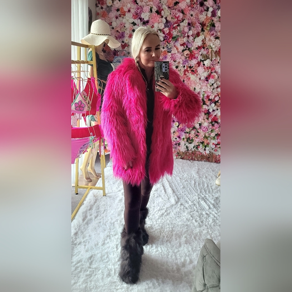 Vibrant Pink Faux Fur Coat Xs/s